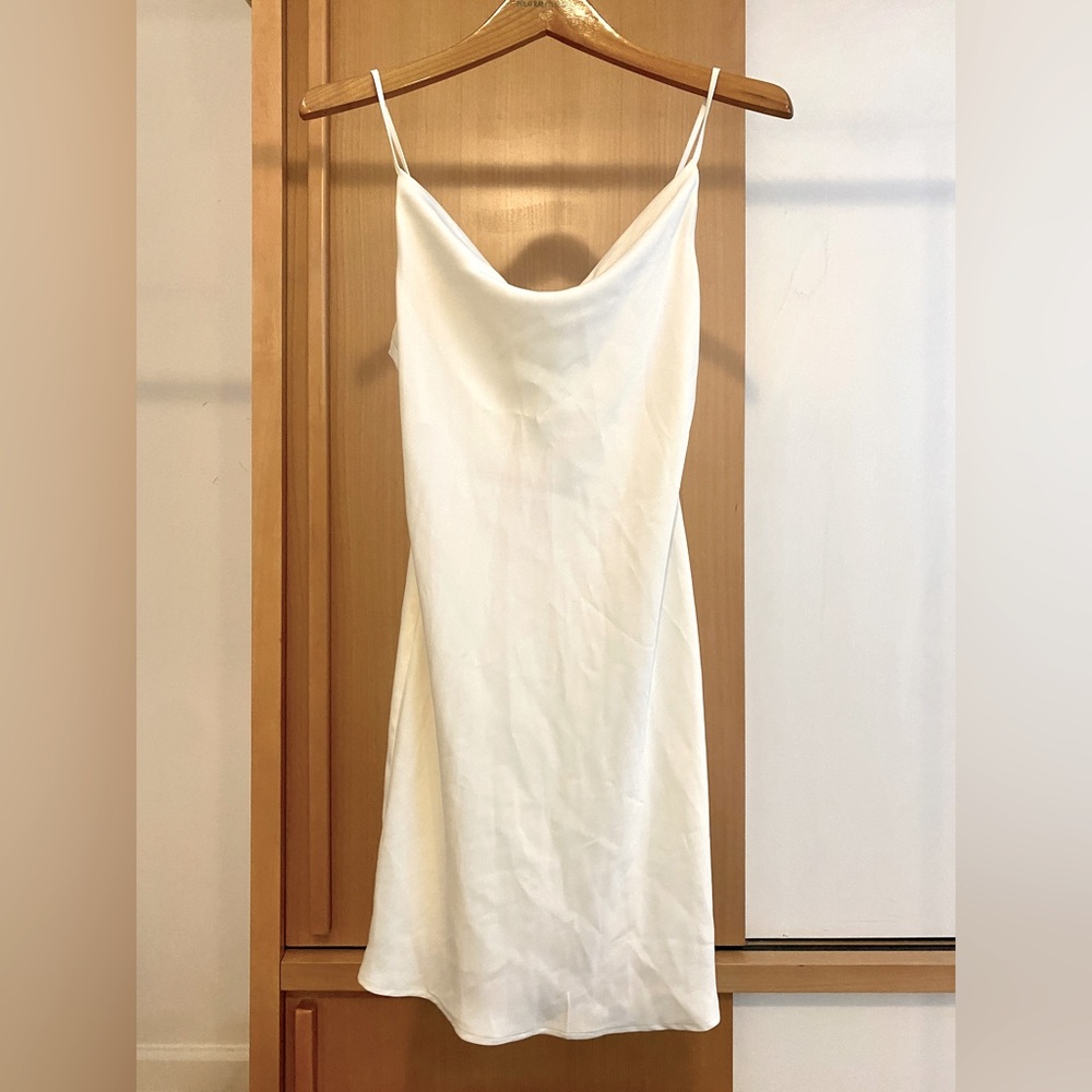 NWT Satin Ivory Cowneck Sexy Mini Cami Dress